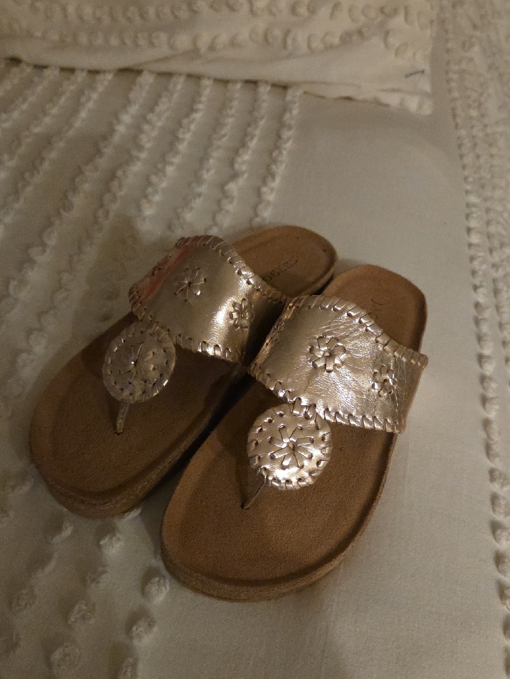 Jack Rogers GIRLS Metallic Gold Embellished Toe-Post Sandals